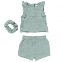 D07137: Baby Girls Mint Frill Top, Shorts & Scrunchie Outfit  (9-24 Months)